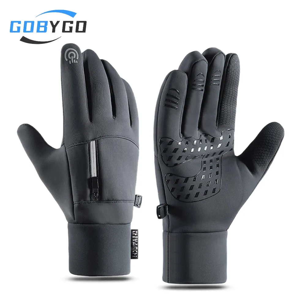 

GOBYGO Gloves Waterproof Silicone Anti-Slip Cycling Gloves Touch Screen Warmth Fleece-Lined Thickened Outdoor Fishing Gloves