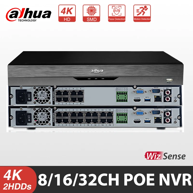 Dahua Originele NVR4208-8P-EI NVR4216-16P-EI NVR4232-16P-EI 8CH/16CH/32CH 1U 8/16PoE 2HDDs WizSense AI Netwerk Video Recorder