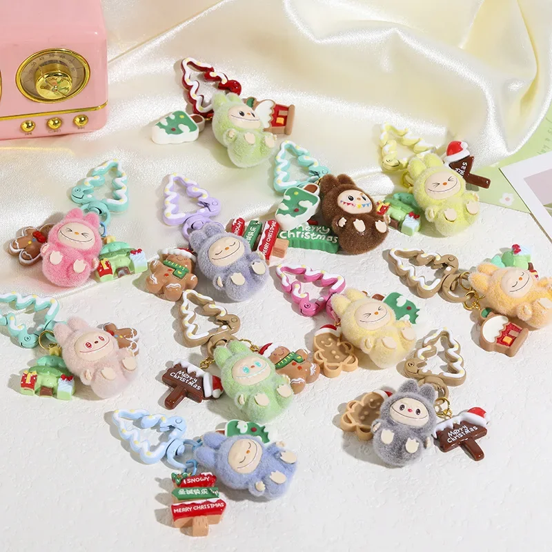 

Labubu 2nd Generation Flocking Mini Cartoon Cute Zimomo Mobile Phone Pendant Keychain Vinyl Cute Grain Girl Christmas Toy Gift