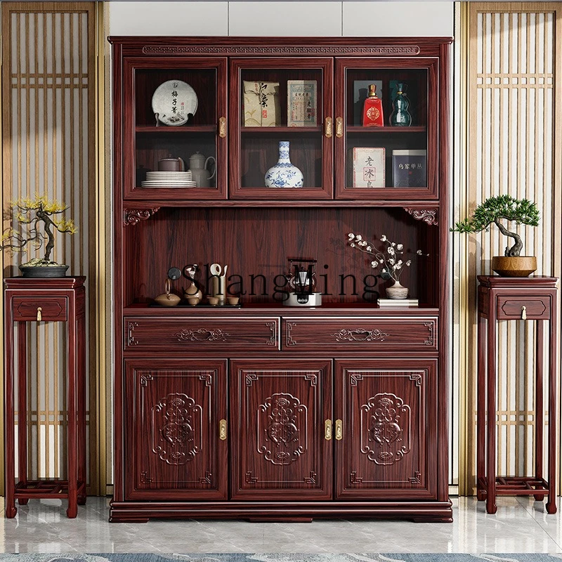 

FG new Chinese-style solid wood dining side cabinet integrated against the wall classical living room storage storage cabinet