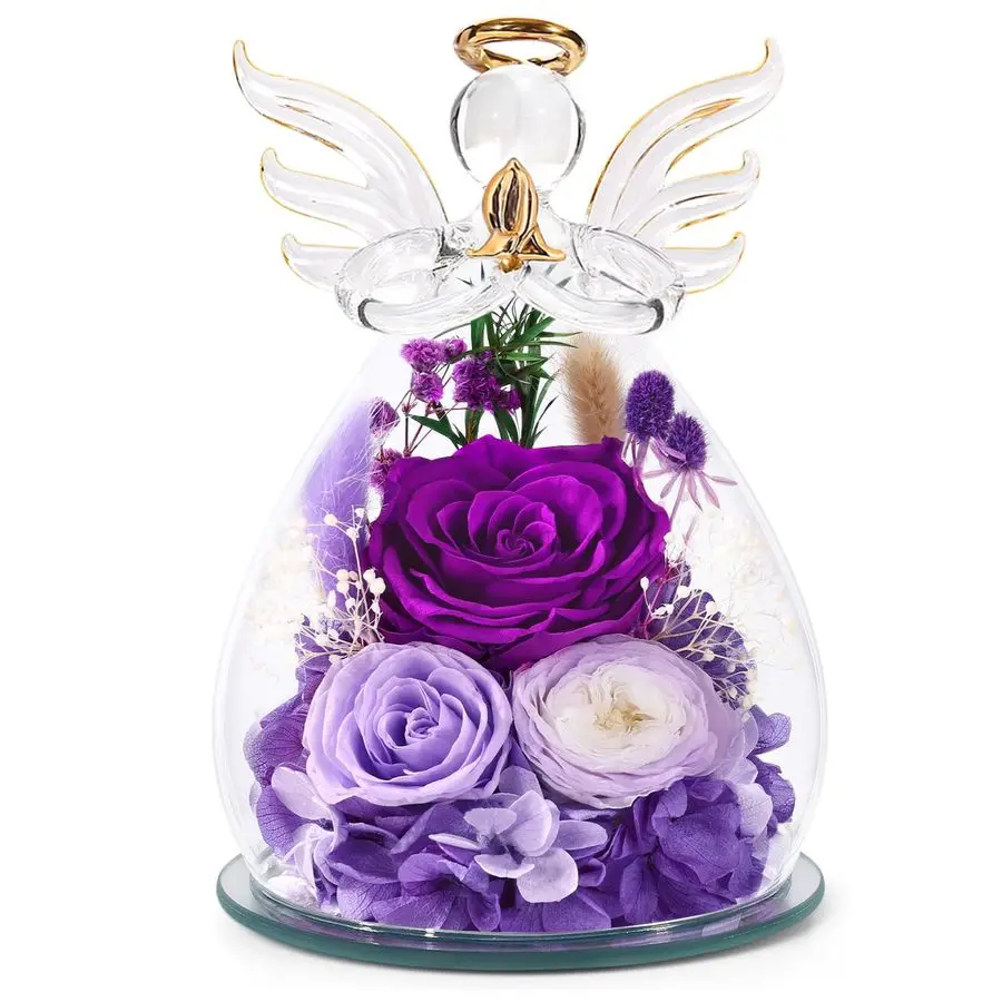 

Декорации ко Дню святого Валентина для женщин, цветы на доставку, свежий букет, стабилизированные цветы, настоящая роза, стеклянная фигурка ангела