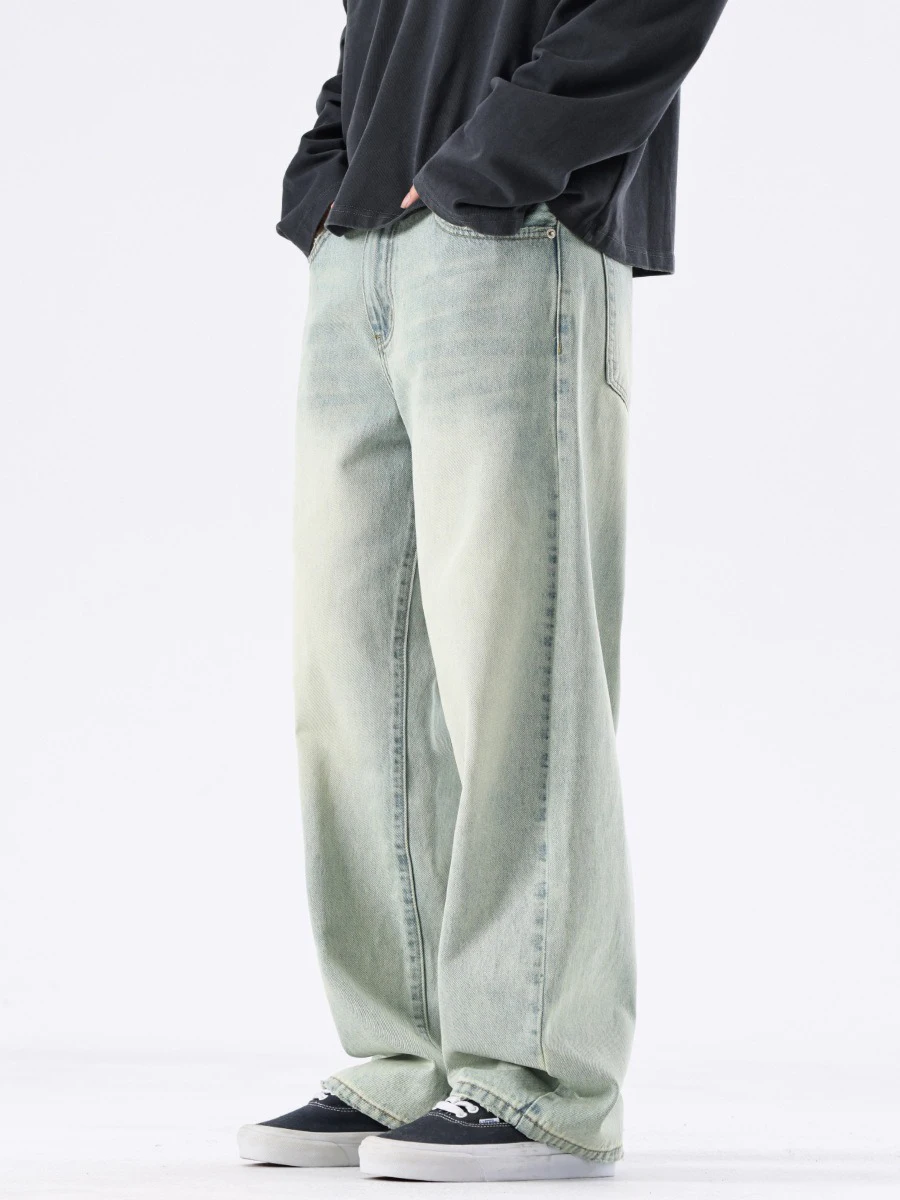 루즈 스트레이트 레그 남성용 청바지 아메리칸 레트로 웨이드 데님 팬츠 하이 스트리트 롱 트라우저 여름 신상 슬림 핏