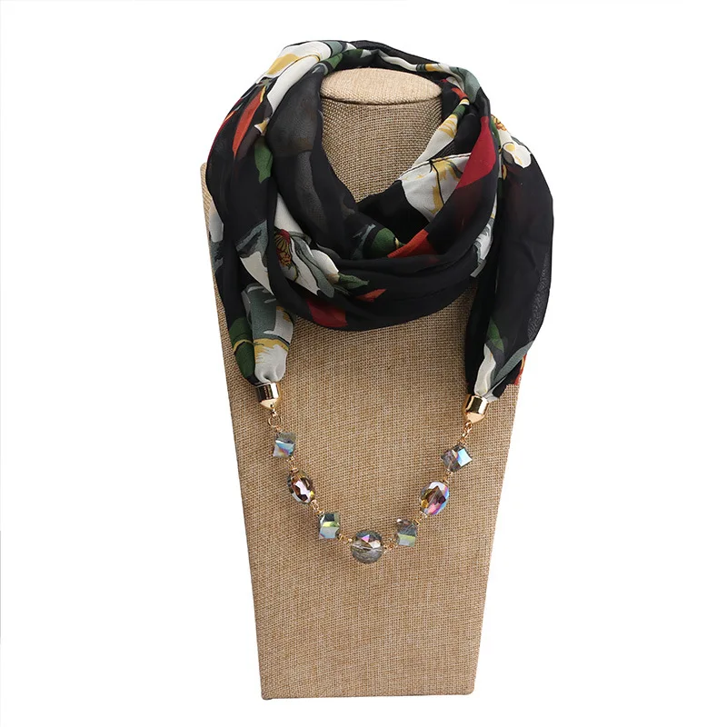 Women\'s Fashion Jewelry Pendant Necklace Scarf Female Chiffon Shawls and Wraps Femme Foulard Muslim Wrap Head Scarves