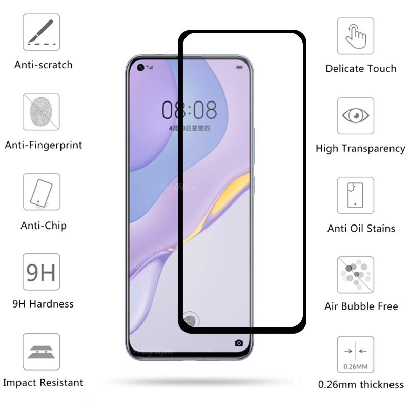 4-in-1 For Huawei Nova 7 Glass For Huawei Nova 5T Screen Protector Tempered Glass For Huawei Nova 5T 6 7 SE P40 Lite Lens Glass