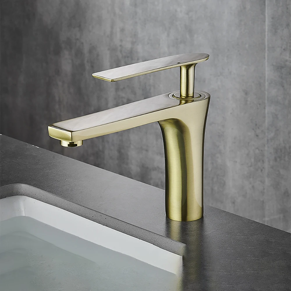 

Tianview Faucet brass bathroom washbasin basin basin light luxury simple gold hot and cold brushed gold basin faucet