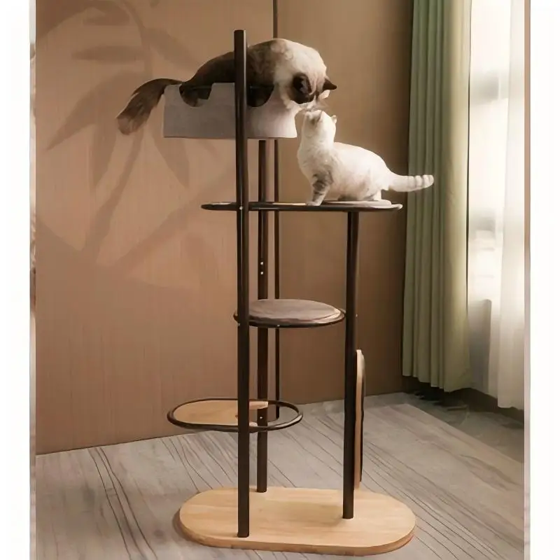 Solid Wood Cat Climbing Frame with Custom New Year's Design Eco-Friendly 5-Level Scratcher Modern Style Carton Packed Pet Toy