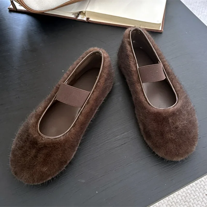 

Comfort Fluffy Plush Warm Flat Shoes Women Lightweight Winter Women's Shoes Fashion Elastic Design Large Size Loafers for Ladies