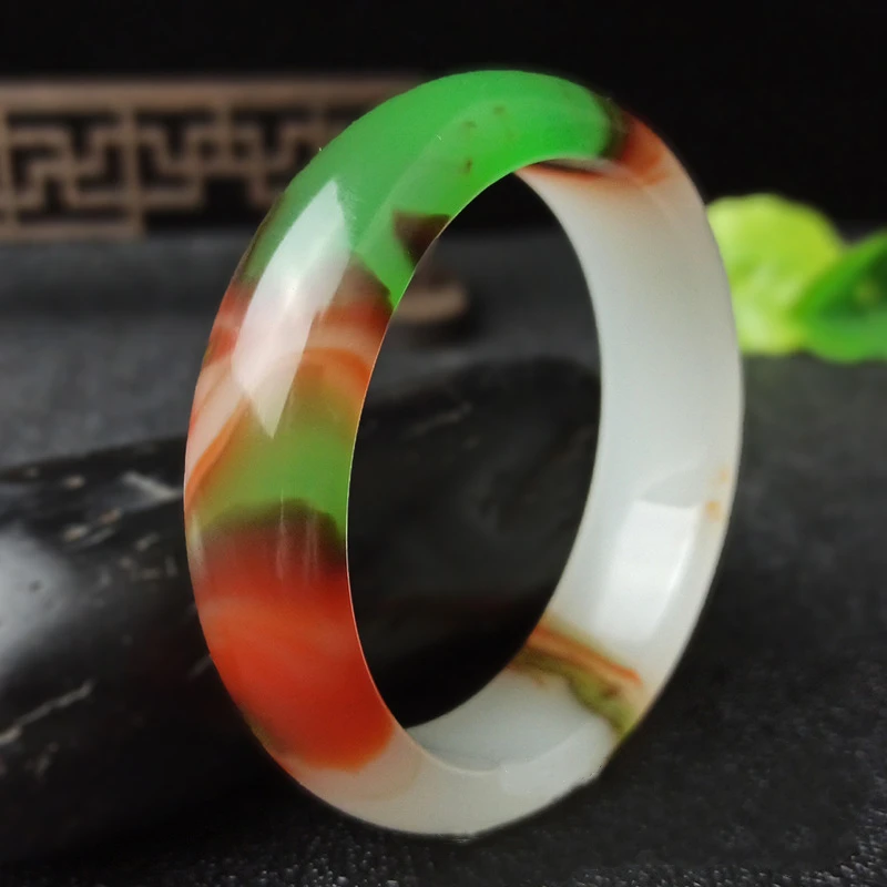 

Natural Chinese Color Hand Carved Wide Bar Jade Bracelet Fashion Boutique Jewelry Women's Five-color Bracelet Popular Gift