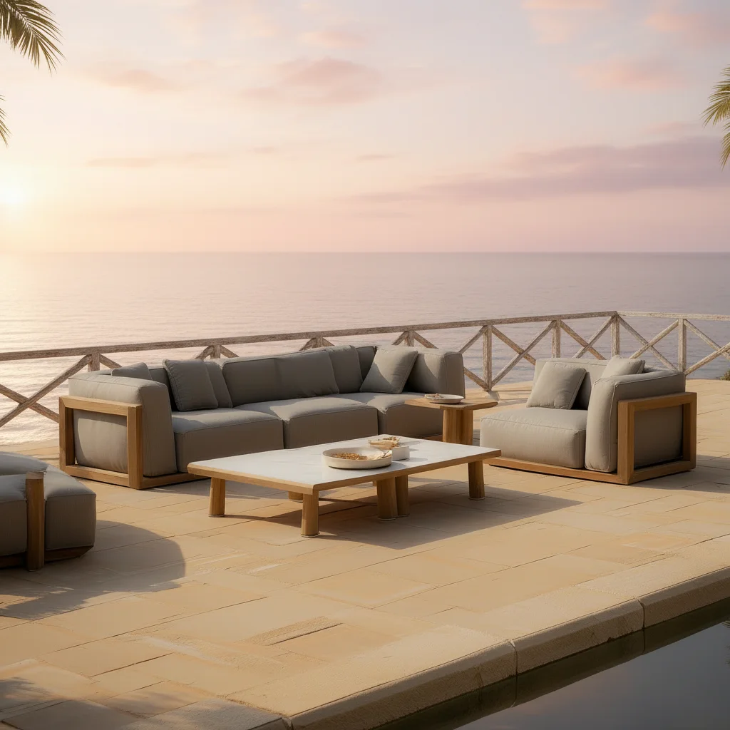 Modern Luxury Outdoor Furniture Teak Wood Furniture Set for Beach Living Room Farmhouse Outdoor Living Dining Courtyards Hotels