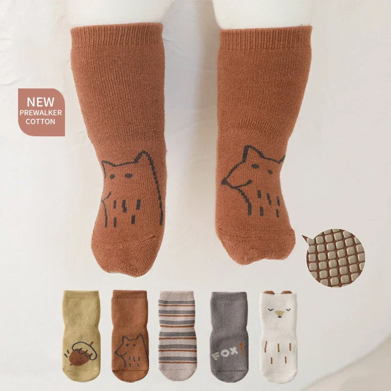 New Baby Socks Winter Warm Soft Terry Baby Boy Girl Socks Cute Cartoon Animal Non-slip Soled Newborn Toddler Socks