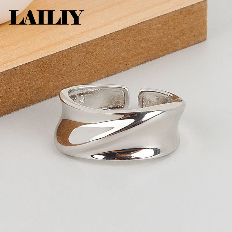 LAILIY 925 Sterling Silver 18K Gold Irregular Textured Surface Adjustable Open Ring For Men Women Fashion Jewelry Party Gift