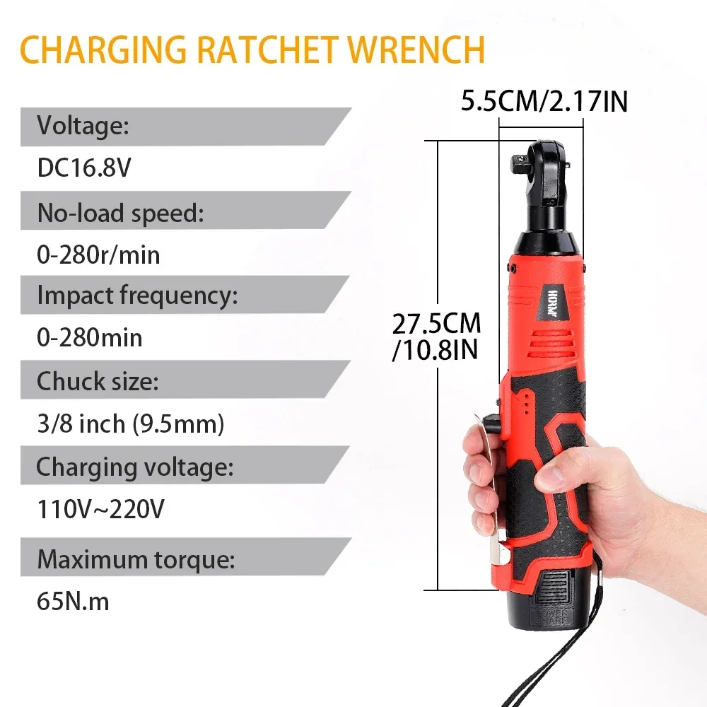 18V Cordless Electric Impact Wrench 65N.m 3/8\'\' Right Angle Ratchet Wrench Drill Screwdriver with Lithium-Ion Battery Power Tool