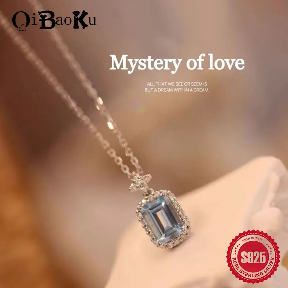 

S925 Sterling Silver Blue Topaz Necklace Women's Light Luxury Perfume Bottle Pendant with Crystal Gemstone Niche Fine Jewelry​