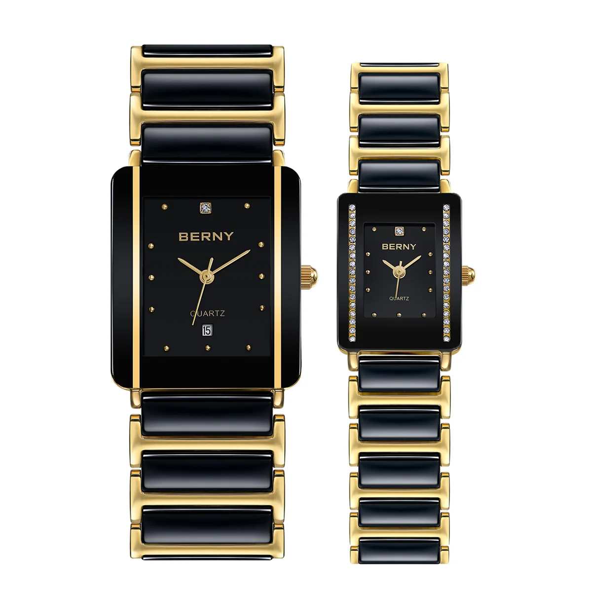 BERNY Ceramics Quartz Women Watch Fashion Rectangle Men/Women Wristwatch Bracelet Luxury Diamon Gold Couple Watches Gift Watches