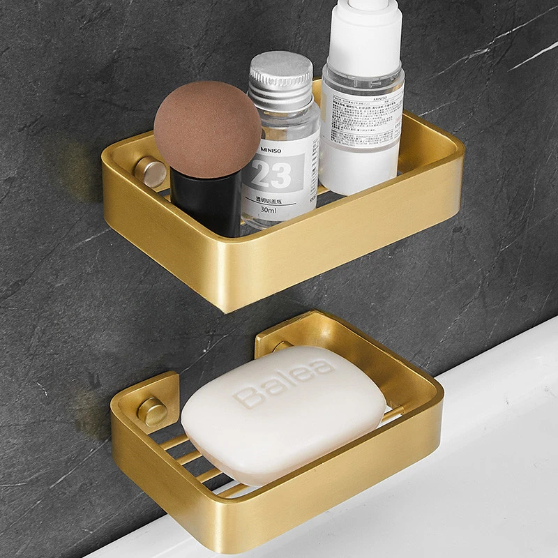 Bathroom Soap Dish Holder Gold/Black/Chrome 304 Stainless Steel Bath Square Shelf Shower Caddy Rack Wall Mounted Nail Punched