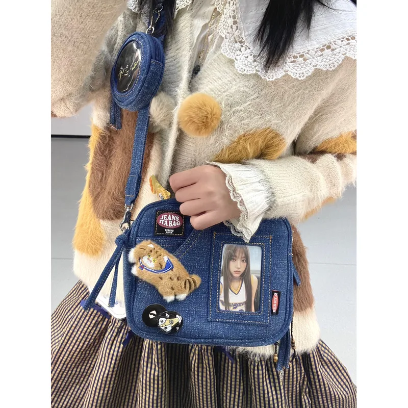 Y2K Vintage Denim Handbag Casual Fashion Canvas Shoulder Bag 2023 Spring New Fashion Crossbody Bag Luxury Japanese Square Bag