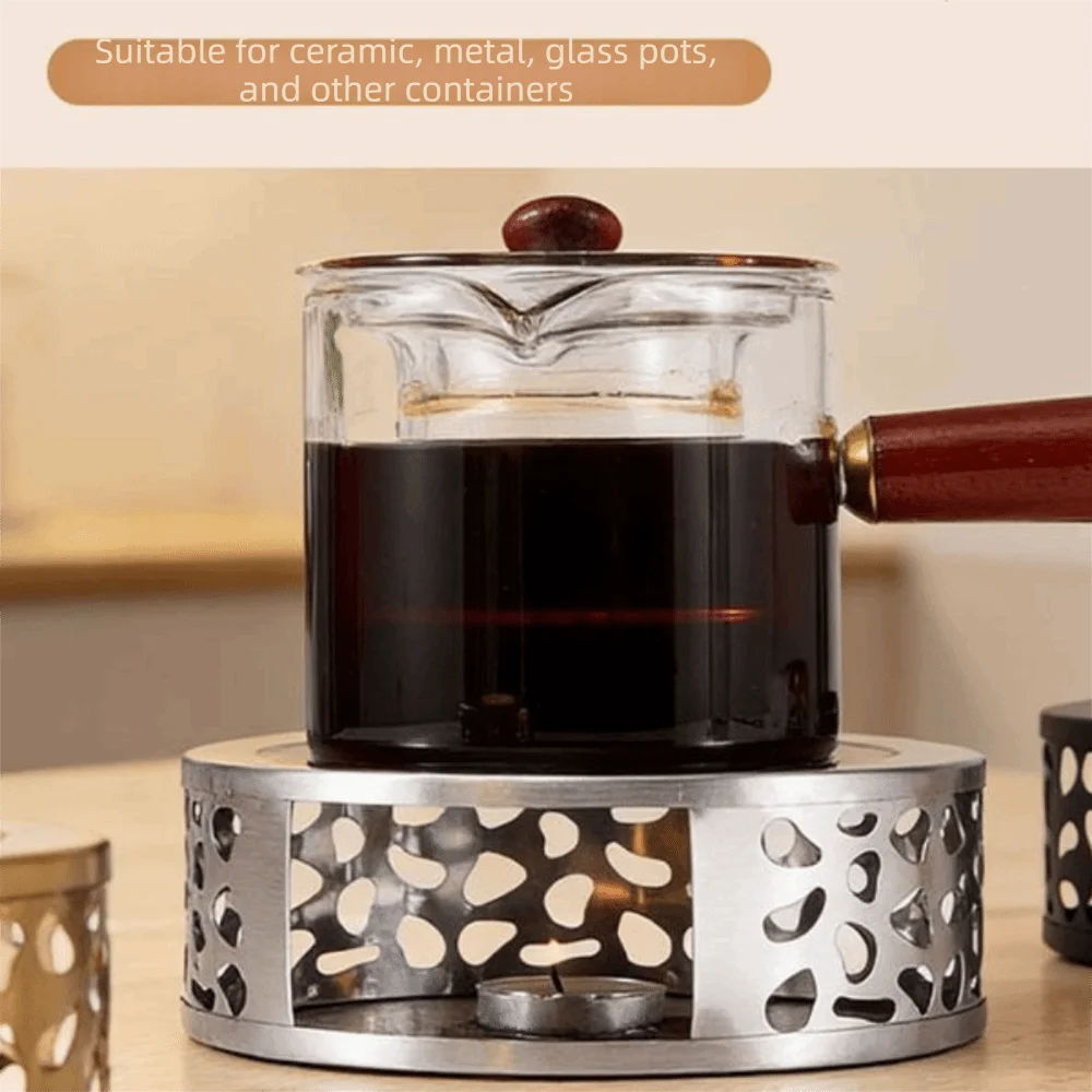 Stainless Steel Teapot Warmer Vintage Oxygen Hole Design Tea Warmer Base with Tealight Holder Elegant Teapot Heater Most Teapots