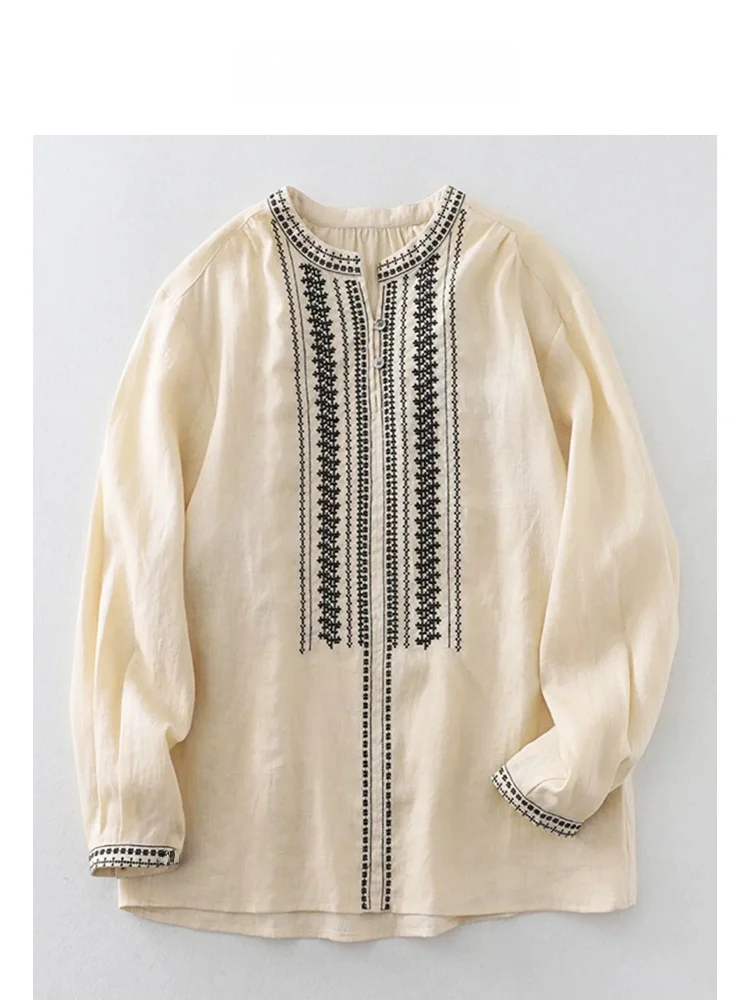 Chaber n Sle Algodão Puro Bordado redondo Ne irt Vintage Cintura Alta Longo Sve Feminino Faion Verão Nova Chegada