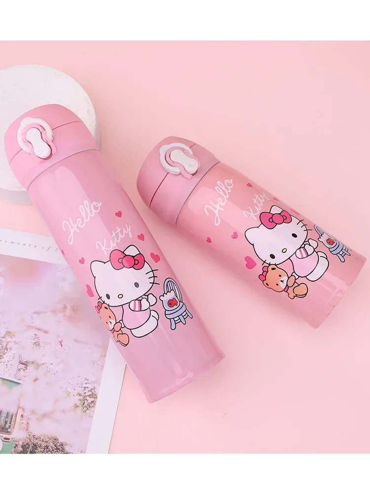 Nouveau Hello Kitty enfants Thermos tasse un clic couvercle ouvert sans BPA 304 acier inoxydable étanche ressort paille pour l'école en plein air