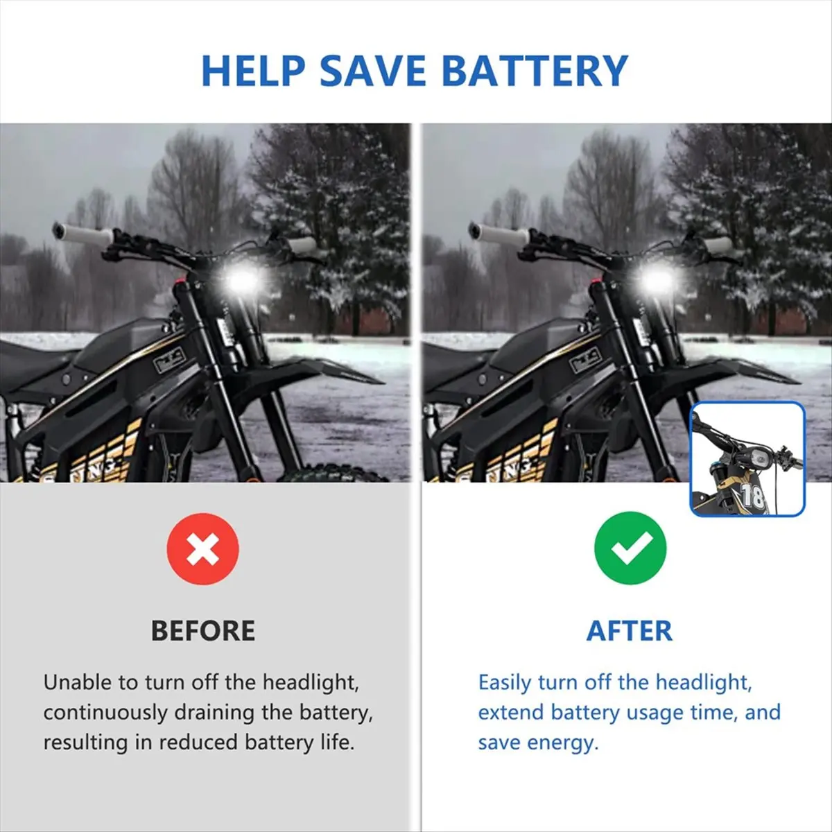 Delighted- Headlight Switch for Talaria Sting R MX4, Handlebar Switch, Light on/Off Switch, Aluminum Plug and Play Switch
