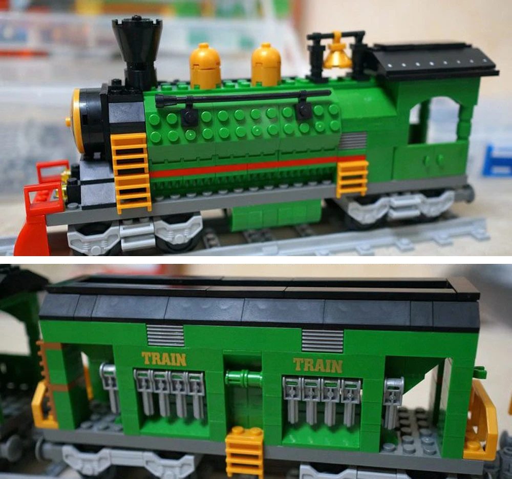 666pcs City Trains Steam Locomotive Green Passengers Carriage Emerald Express 25904 Building Blocks Sets Compatible With Model