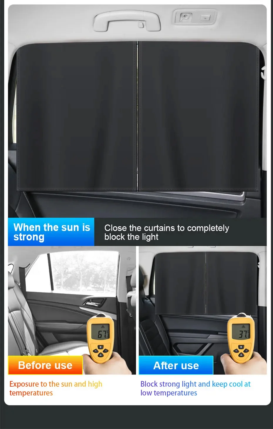 Magnetischer Auto-Seitenfenster-Sonnenschutz Atmungsaktiver Vorder-/Heckscheiben-Sonnenschutz für UV-Schutz Wärmeisolierung Privatsphäre Sonnenvorhang – Detail 3