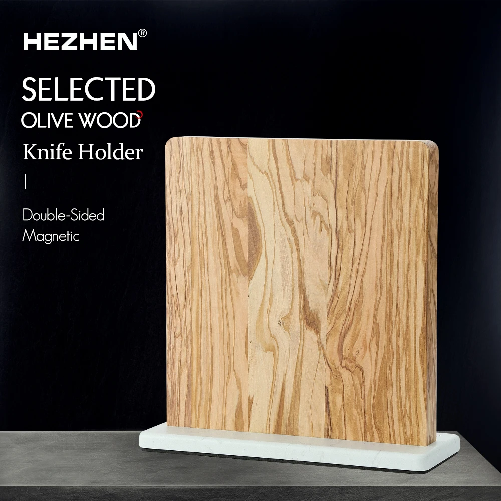 

HEZHEN Double-Sided Magnetic Knife Holder Olive Wood Acacia Wood Core Artificial Marble Seamless Splicing Approx 3kg
