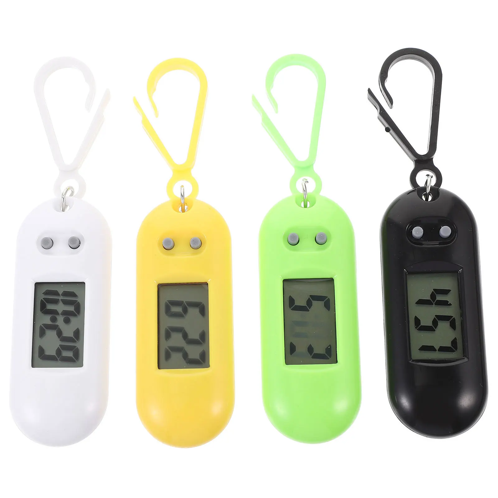 นาฬิกาอิเล็กทรอนิกส์แบบพวงกุญแจ 4 ชิ้น พร้อมไฟ LED สำหรับห้อยเข็มขัด กระเป๋าเป้สะพายหลัง ใช้กลางแจ้ง สีสุ่ม