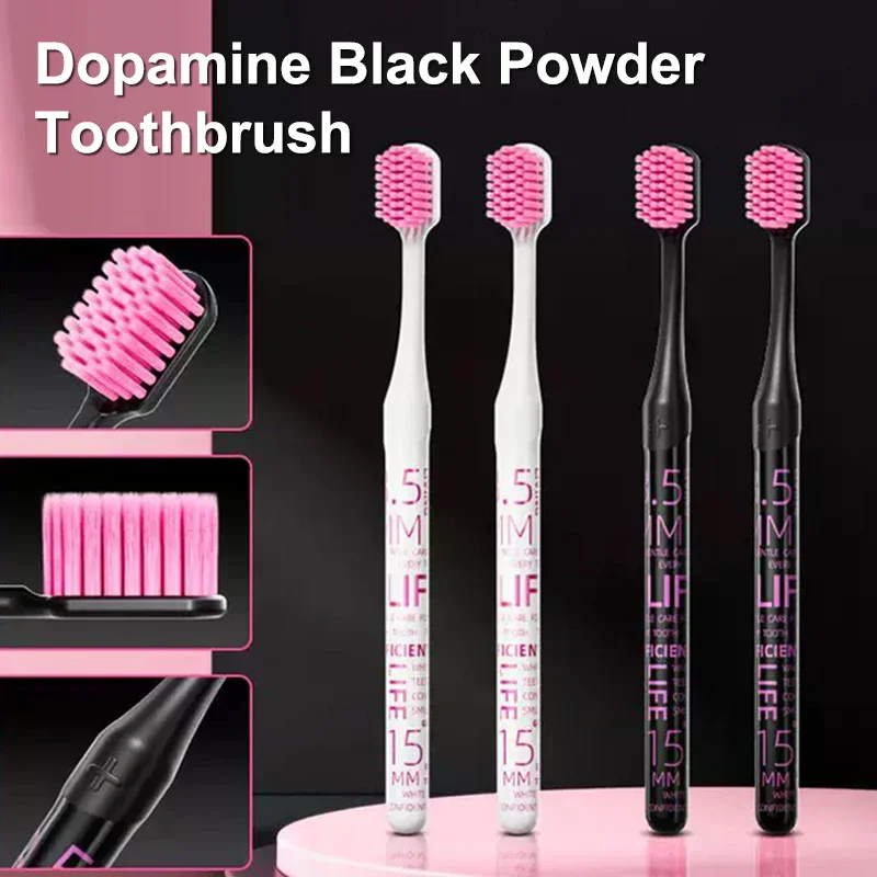 

Dopamine Black Powder Toothbrush Soft Bristles High Value Korean Style Trendy Home Washing Wide Head Toothbrush