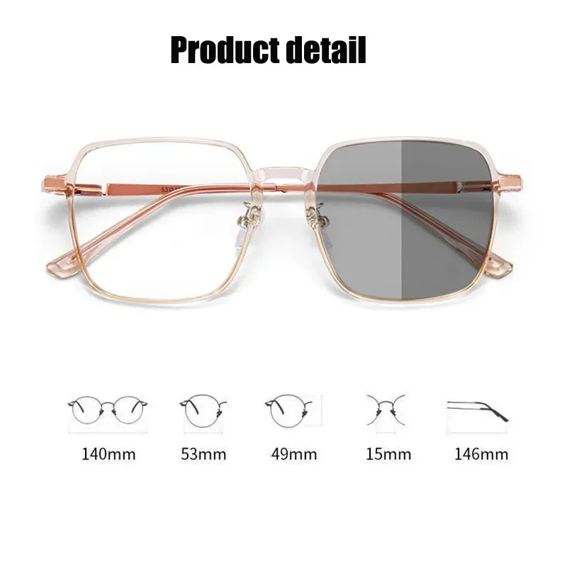 New Trend Photochromic Anti-Blue Light Myopic Glasses Ladies Oversized Ultra Light Near Sight Eyewear Finished Diopter Glasses