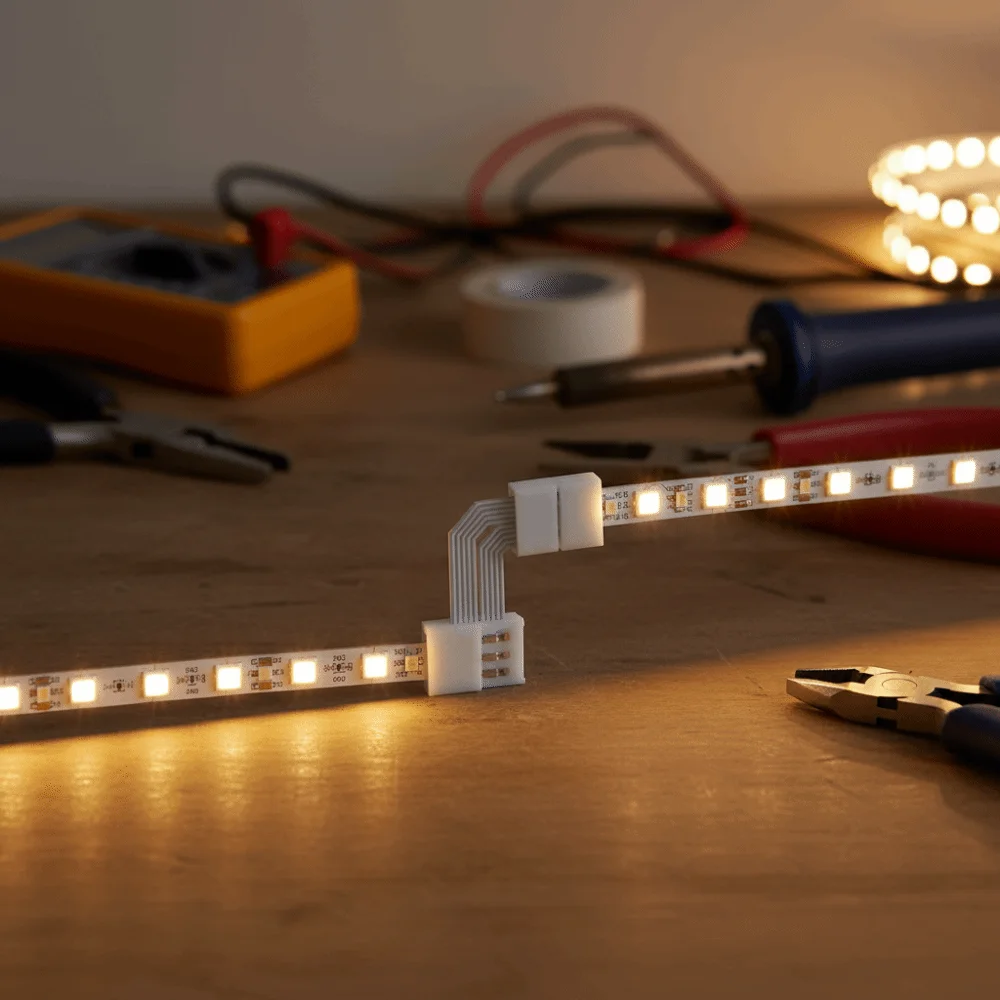 

4Pin Design LED Strip Extension Connector 5-24V Voltage 10mm Width Solderless LED Connector PCB Connection Clip Installation