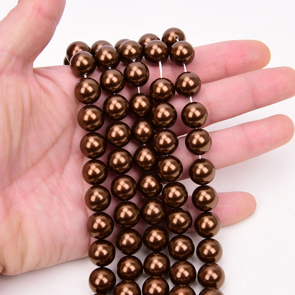 

APDGG 2 Strands 12mm Coffee Color Sea Shell Pearl Round Loose Beads
