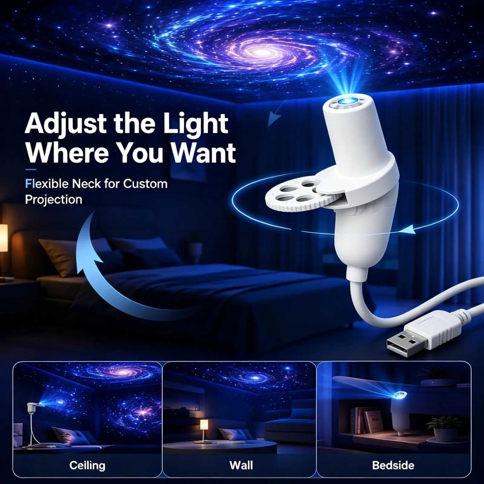 Mini USB Galaxy Star Projector Night Light 5/10/15 Patterns Clear Image With Film Starry Sky Ambient Light For Bedroom Car Decor