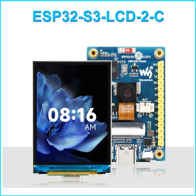 

Waveshare ESP32-S3 2inch IPS Display Development Board 240x320 with OV5640 5MP Camera Module WiFi&BT Support ESP-IDF Arduino IDE