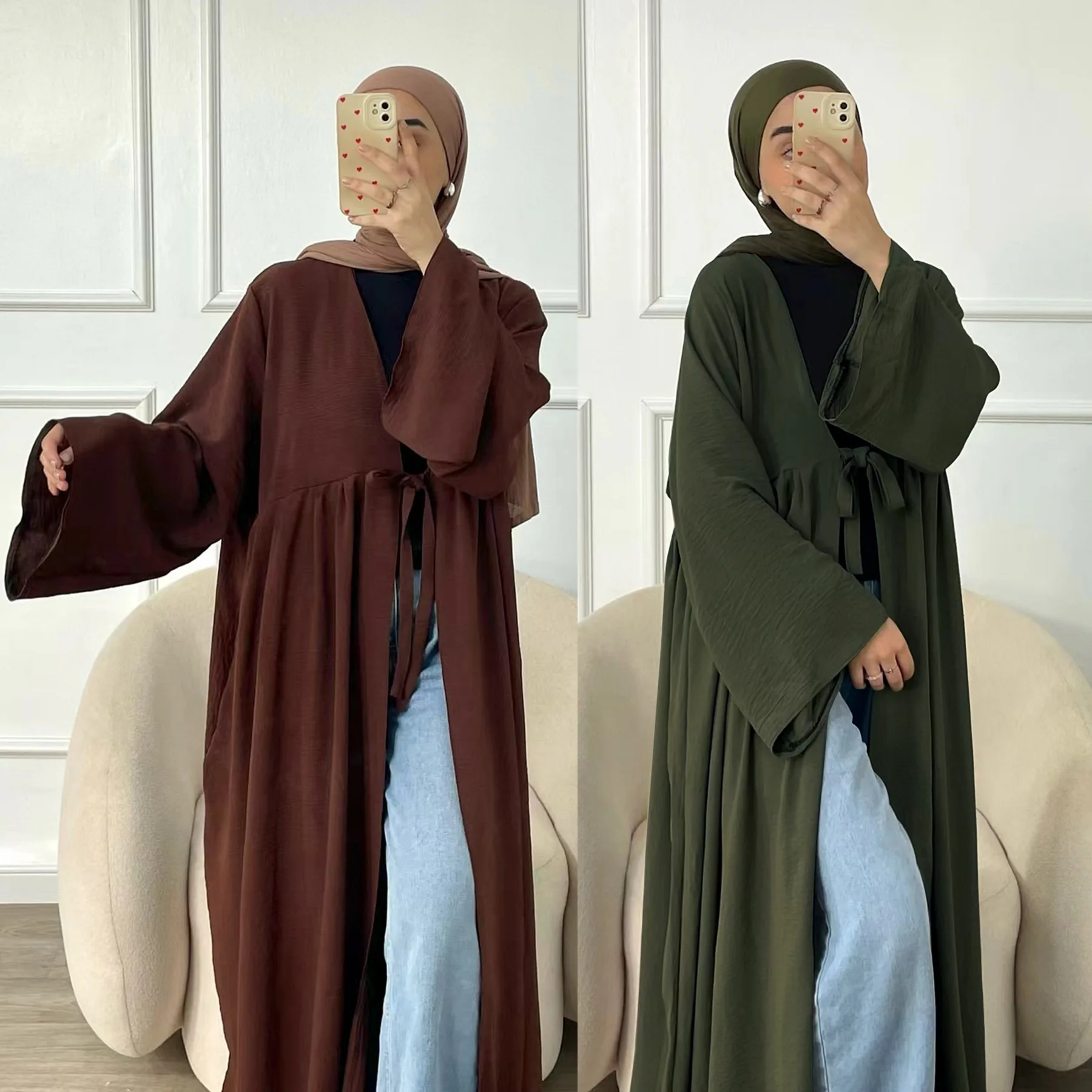 

Ramadan Dubai Open Abaya Dress for Women Elegant Arabic Women Muslim Modest Cardigan Clothing Islamic Party Solid Turkey Robe