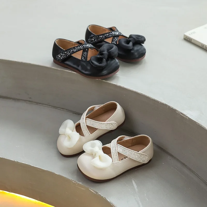 

Весенне-осенние новые детские туфли принцессы, милые кожаные туфли с бантом и блестками для девочек, детские повседневные балетки на плоской подошве для свадебной вечеринки