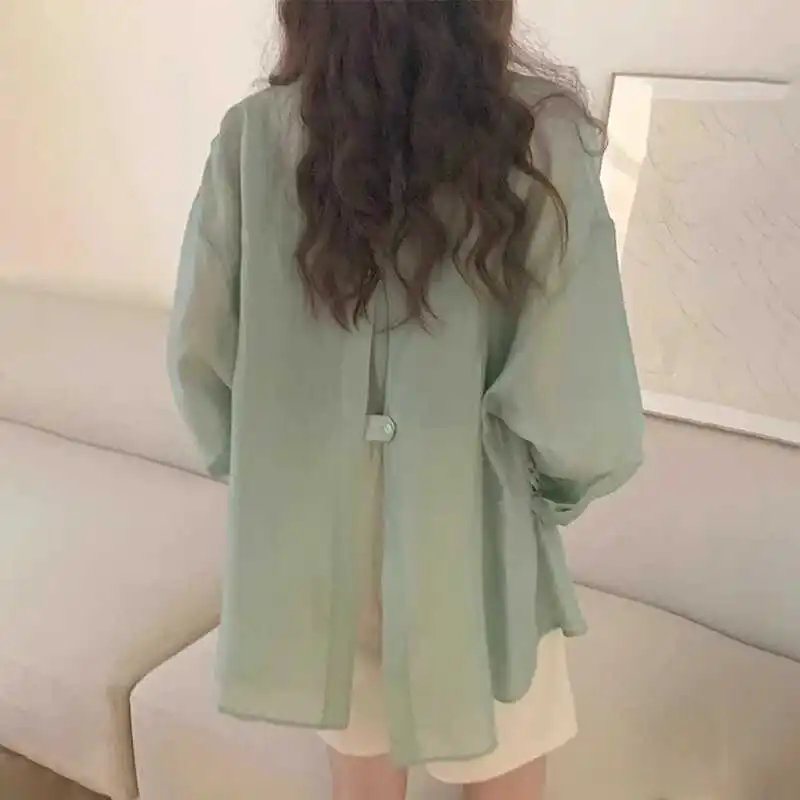 

Новинка лета, женская защита от солнца, шелковый шифон, длинный воротник-свек, кондиционер, накидка, свободный крой, корейский Sle