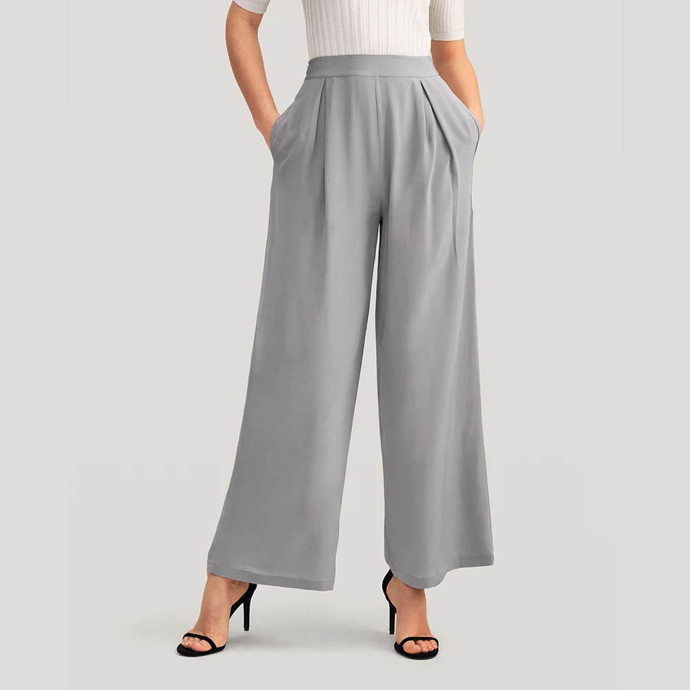 LILYSILK Summer Women Silk Wide Leg Pants 2022 Femme Luxurious Cropped Trousers Offce Ladies Oufits traf Free Shipping