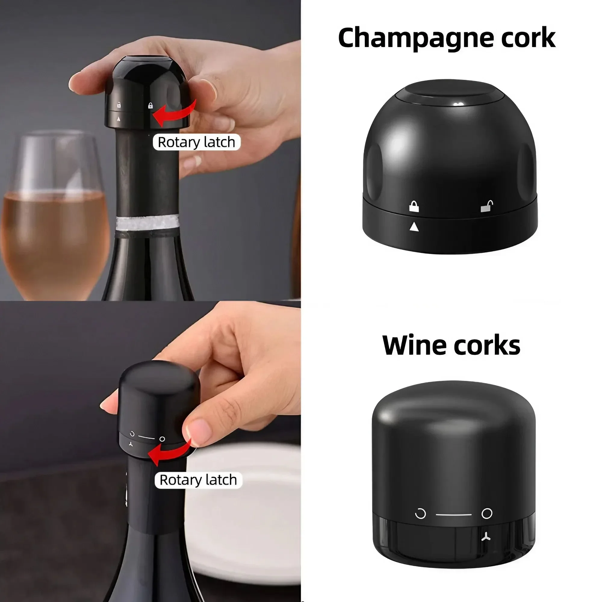 JJYY Vacuum Red Wine Champagne Bottle Stopper Set – Sealed Bottle Cap Leak-proof Fresh-keeping Bottle Stopper