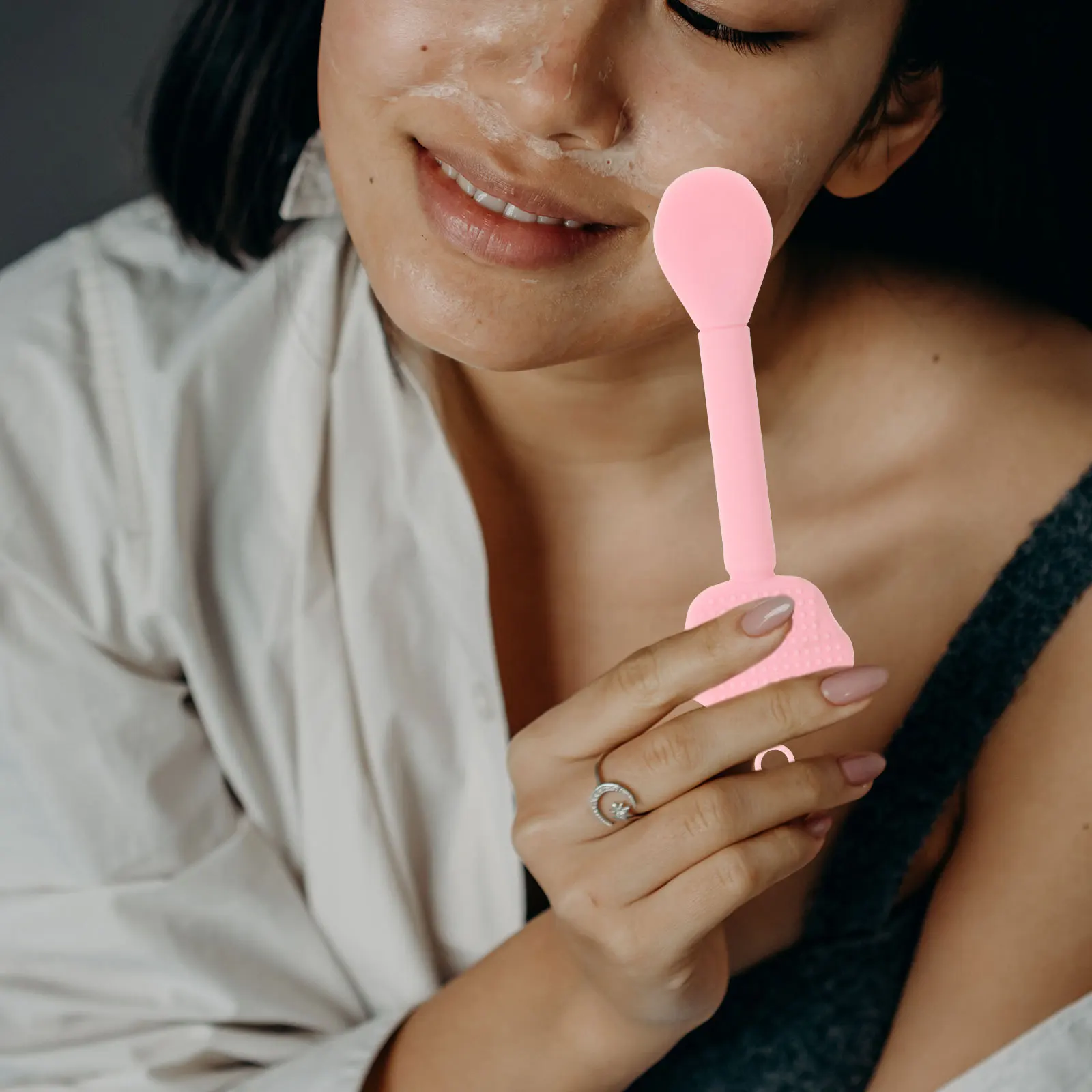 2 pezzi pennello per maschera facciale in silicone applicatore per maschera facciale a doppia estremità scrubber per la pulizia del viso morbido pelle del viso portatile leggera