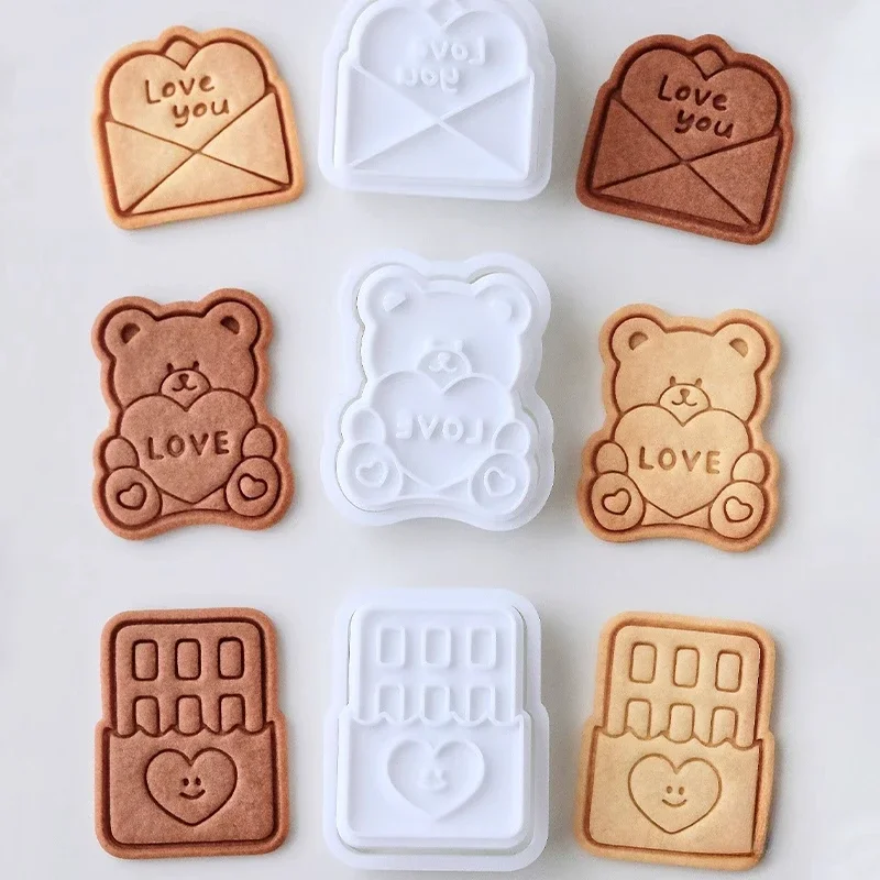 Heart Bear Cookie Cutters & Stamps Cute Chocolate Biscuit Mold Letter Shape Cookie Embossers Cake Decoration Tools Baking Moulds