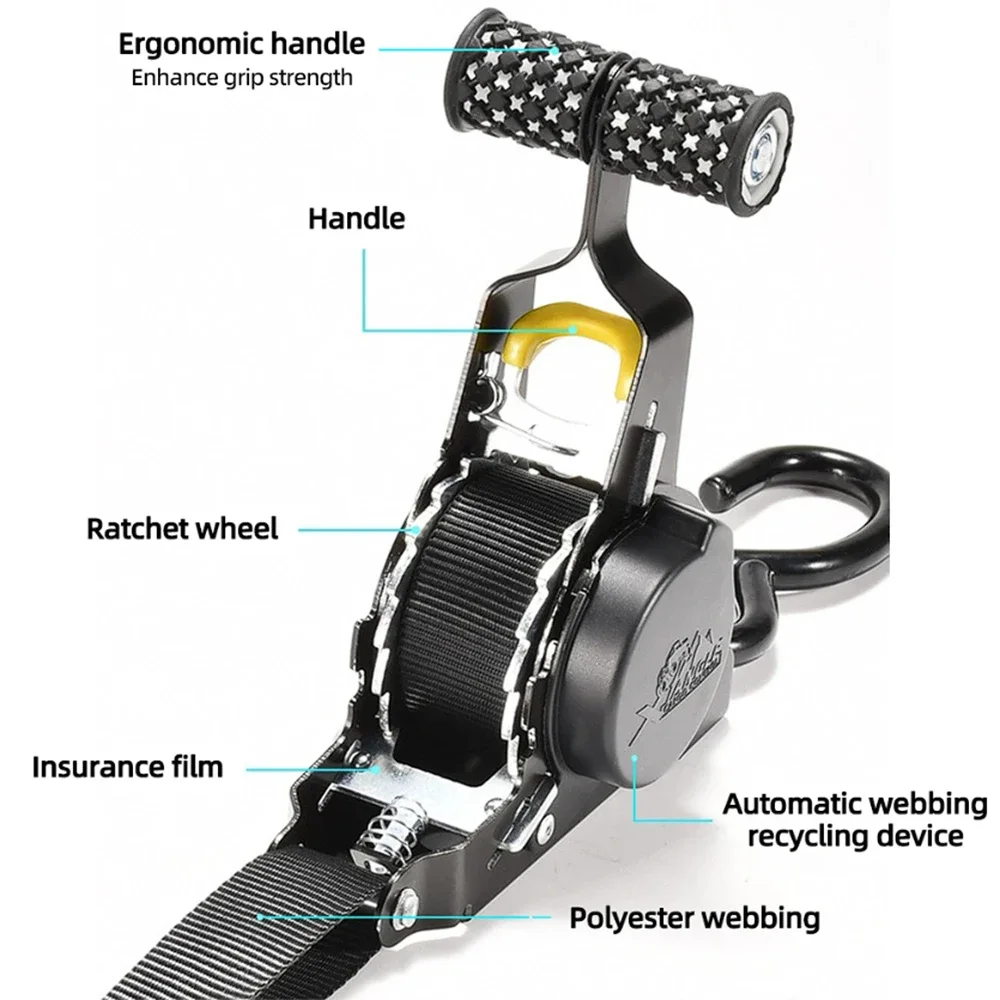 Auto Straps For Cargo Tape Retractable Belts For Motorcycles Ratchet Strap For Load Luggage Strap Ratchet Tensioner Belt For Car