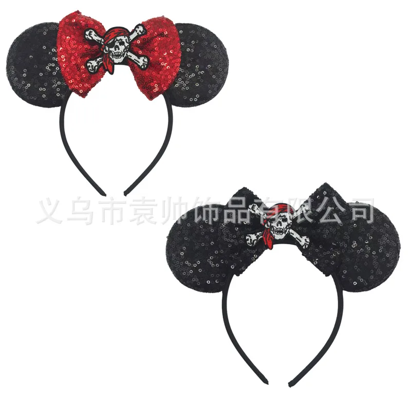 

New Mickey Mouse Bow Headband Kawaii Colorful Fabric Wide-Brim Headband Sequin Hair Accessory Girls' Gift