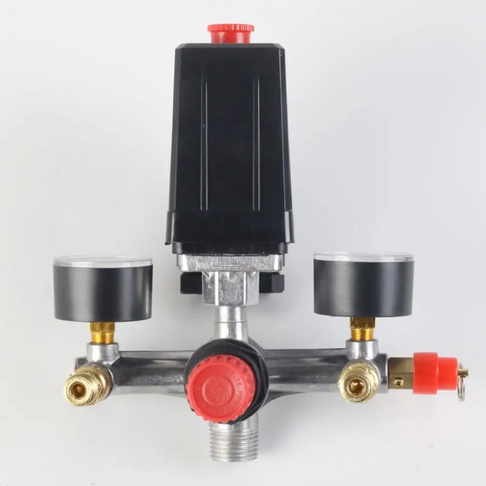 

90-120PSI Air Compressor Pressure Valve Kit Dual Pressure Gauges Vertical Switch Air Compressor Control Switch Quick Adjustment
