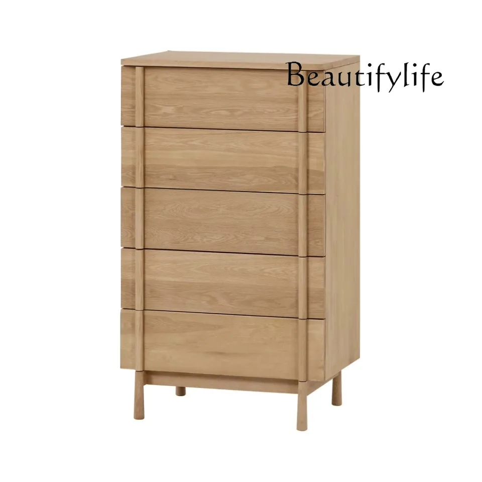 White Oak Solid Wood Chest of Drawers Japanese Retro Black Bedroom Storage Five-Drawer Locker TV Side Cabinet