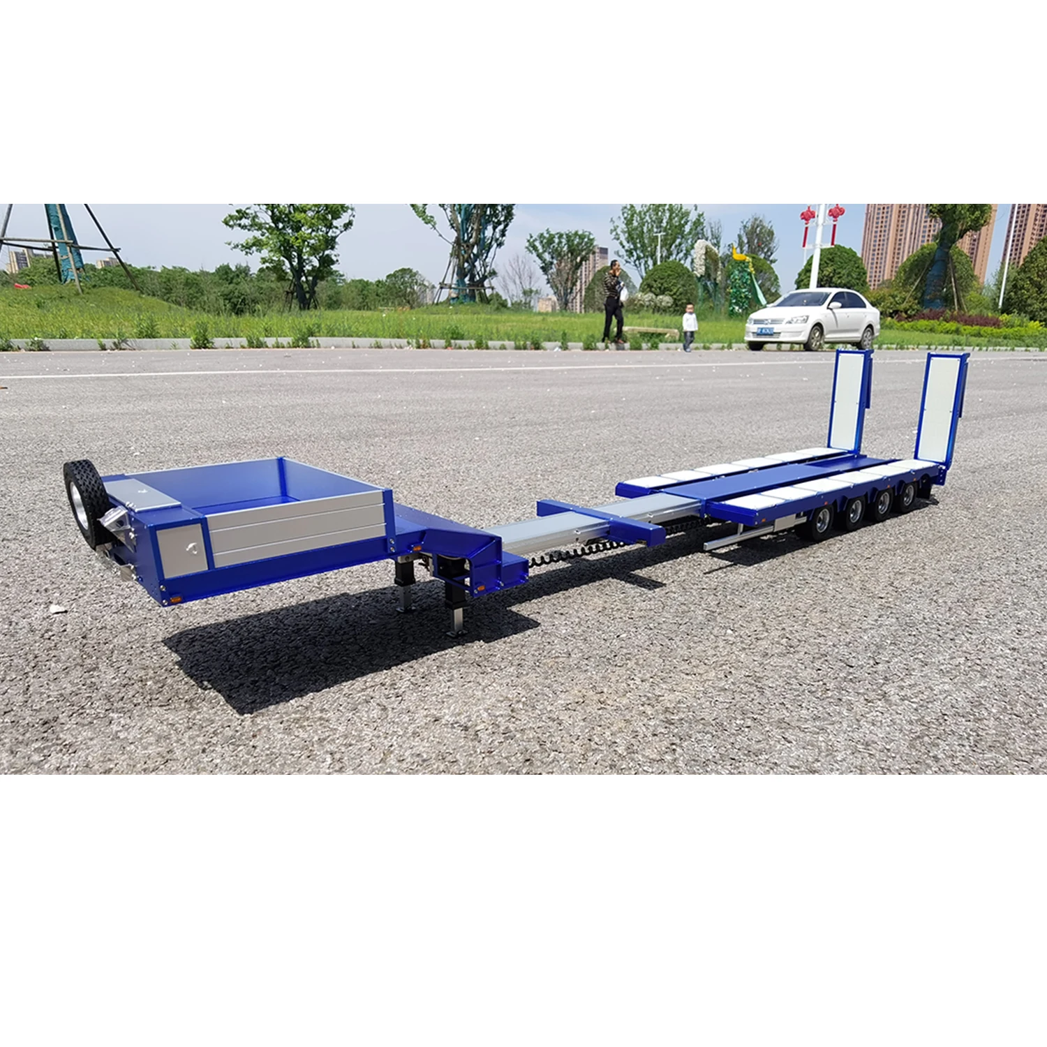 Degree 997 1/14 Metal Heavy 4Axle Steering Blue RC Trailer W/ Light System For Tamiyaya Radio Control Tractor Truck Th20375