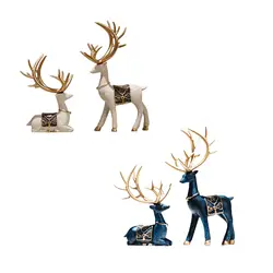 2 Pieces Reindeer Figurines Retro Sitting Standing Deer Statues Deer Statue for Living Room Bedroom Office Cabinet Decor