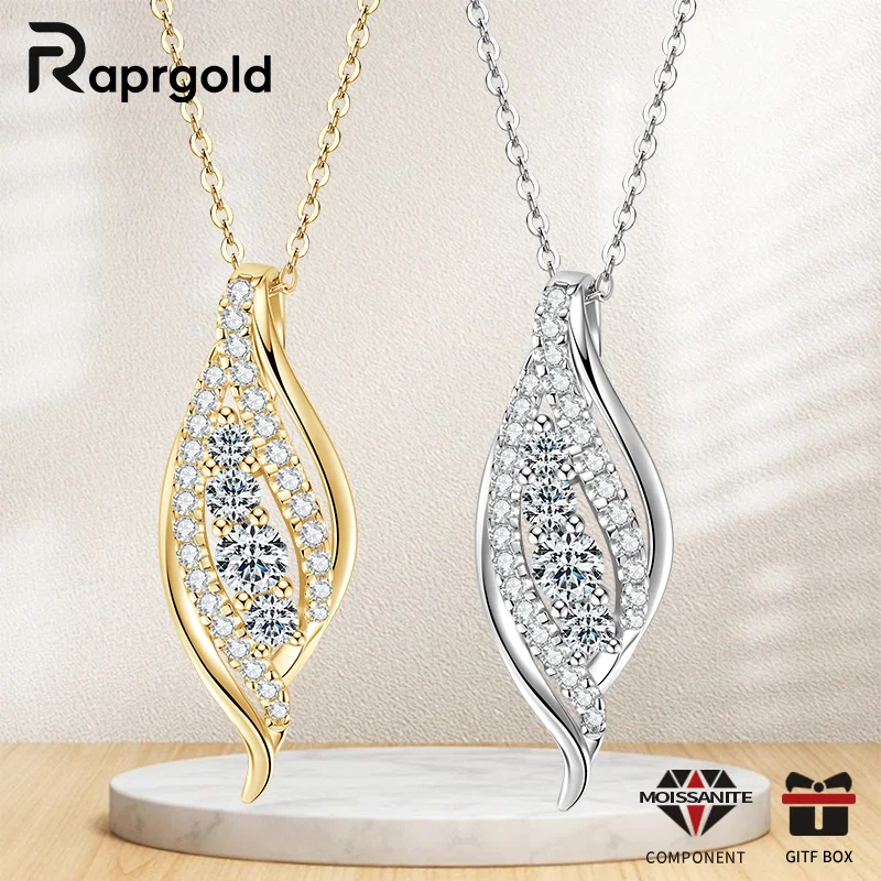 RAPRGOLD متعدد الحجم مويسانيتي قلادة قلادة سلاسل للنساء 925 فضة الزفاف غرامة مجوهرات هدايا مع شهادة
