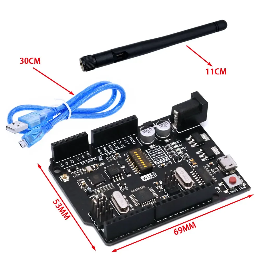 UNO + WiFi R3 ATmega328P + ESP8266 CH340 (memoria de 32Mb) 6V-9V USB-TTL CH340G para placa de desarrollo Arduino NodeMCU WeMos
