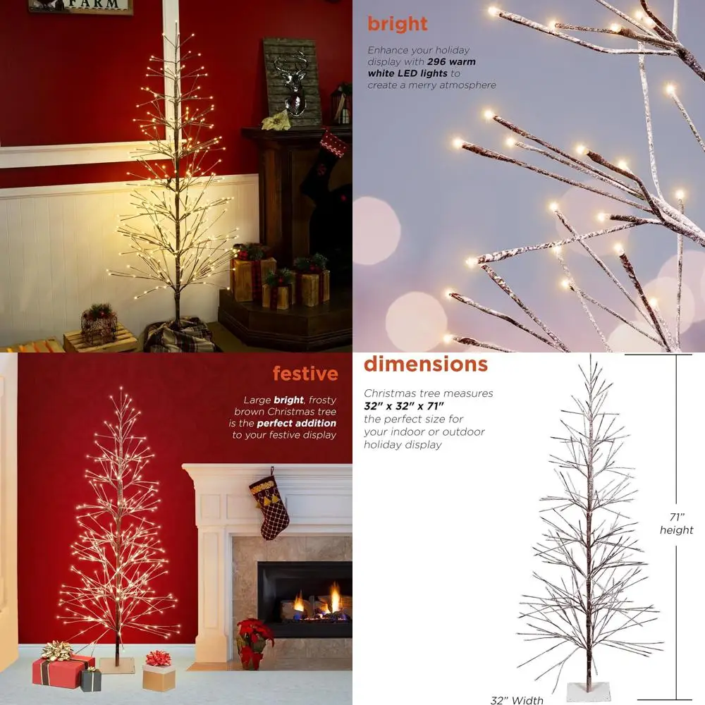 

71 Flocked Brown Artificial Christmas Tree with 296 Warm White LEDs, Suitable for Indoor and Outdoor Use